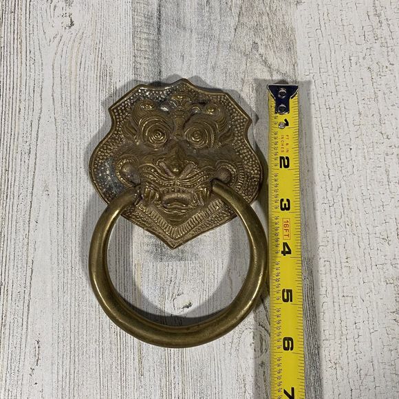 Antique Handmade Brass Dragon Face Door Knocker Vintage MCM - Picture 3 of 4